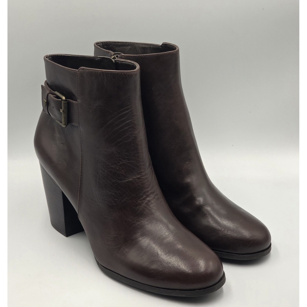 Isaac Mizrahi IMSALLY Womens Size 10M Leather Ankle Boots Brown QVC A234307